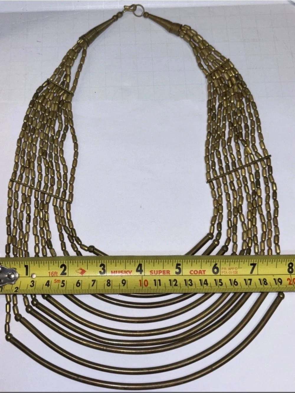 Vintage Metal Beads Curved Bars Tiered Antiqued Gold Tone Bib Statement Necklace